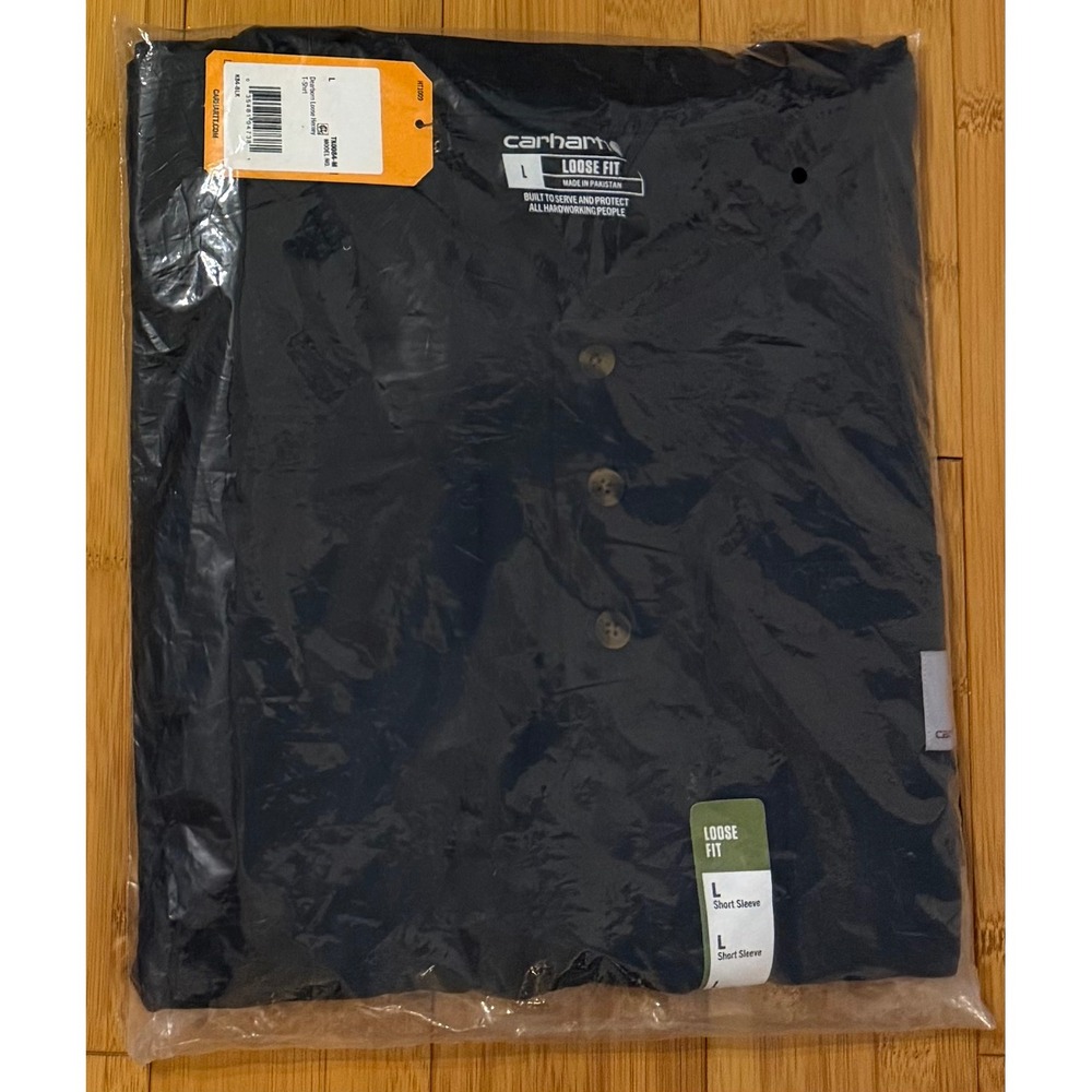 Carhartt Mens Dearborn Loose Fit Henley T-Shirt Black Short Sleeve L TK0084-M